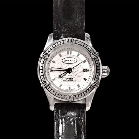 LOIS HILL Round White Filigree Scroll Sport Watch w/ Black Leather Embossed Band - Picture 5 of 7